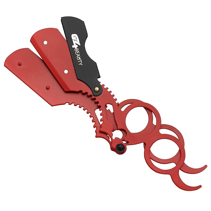 G4 Vision Universal Replaceable Half Blade Straight Razor with 100 Blades, Professional Double Ring Barber Single Edge Shave Razor (Red)