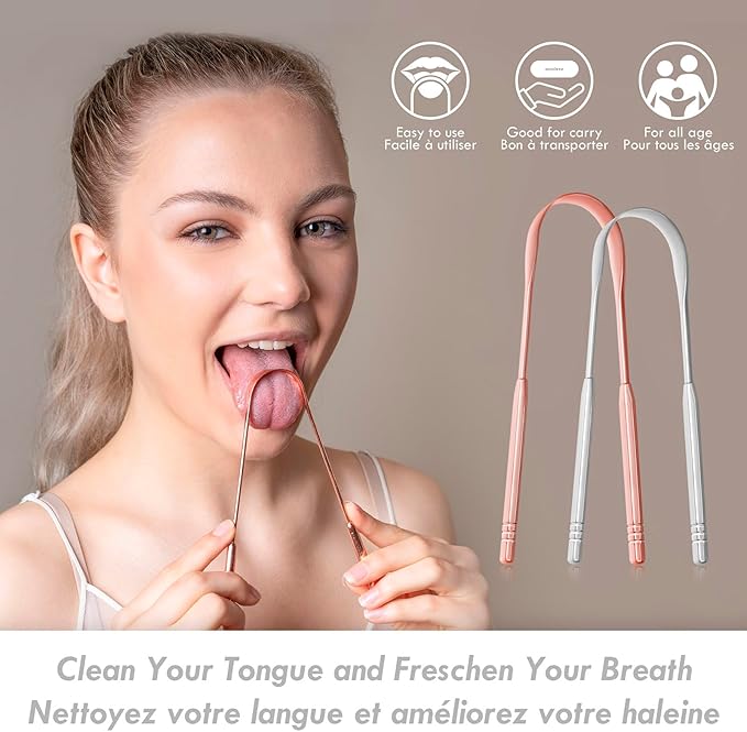 Tongue Scraper 2 Pack, 100% Stainless Steel Tongue Scraper for Adults, Easy to Use Tongue Scraper with Case, Cleaning Tongue and Reducing Bad Breath for Oral Care