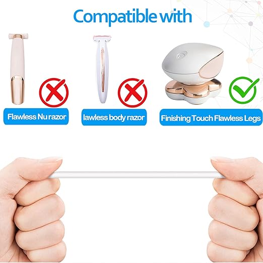Charging Cable Replacement for Flawless Legs Shaver, 2 Pack Power Cord Electric Trimmer Charger Cable Charger Cord for Finishing Touch Flawless Legs Hair Remover Electric Shaver for Women, White