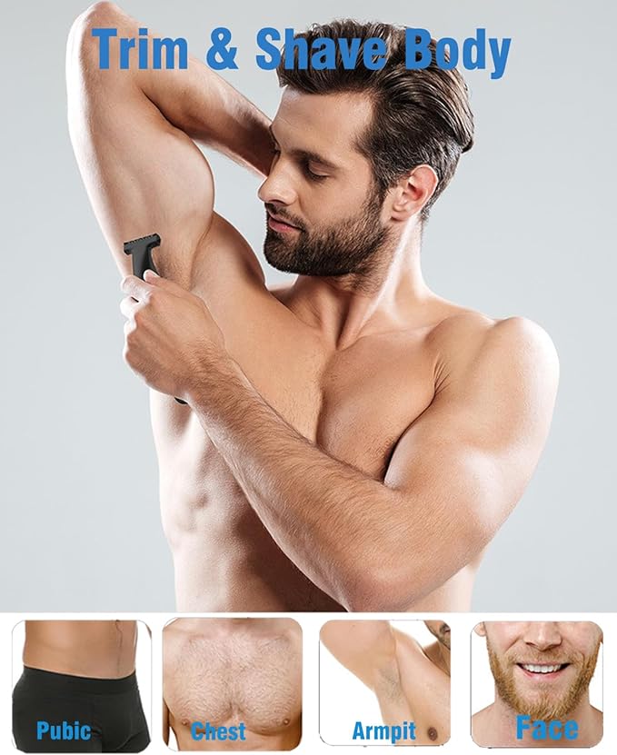 Body Hair Trimmer for Men,Body Groomer for Groin & Pubic,Rechargeable Body Shaver & Beard Razor, IPX7 Waterpoof Dual-Side Safe Blade-No Cuts,No Nick, Smooth Trim & Shave -Wet/Dry Use