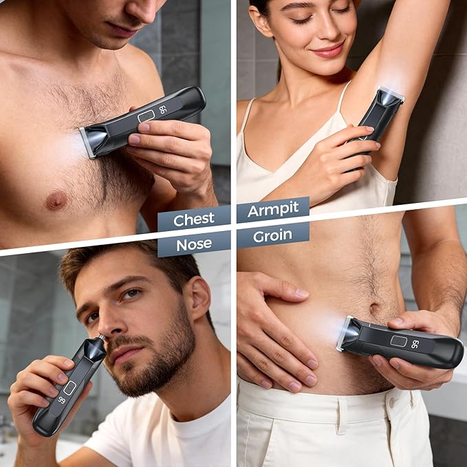 Manscape Body Hair Trimmer for Men, 2-in-1 IPX7 Waterproof Groin & Ball Shaver, Electric Razor Mens Grooming Kit, Rechargeable Cordless with SkinSafe Ceramic Blade & Nose Hair Attachment