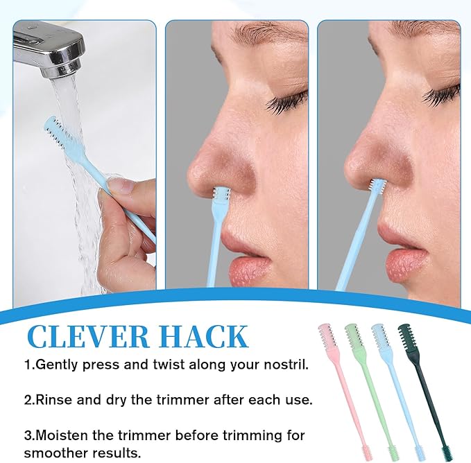 8 Pcs Nasal Hair Cutter 360° Rotating Nose Hairs Remover Tool Double Sided Nose Hair Trimmer Portable 2-in-1 Nasal Cutter Sticks Noses Knife with Soft Cleaning Brush for Home Travel Essentials