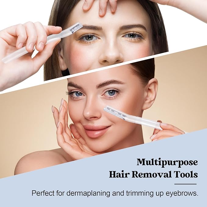 6 PCS Transparent Eyebrow Razor Set, Face Razor for Women and Men, Multipurpose Dermaplaning Tool, Eyebrow Hair Trimmer, Face Shaver with Protective Cover, 3 Pcs Long Handles and 3 Pcs Short Handles