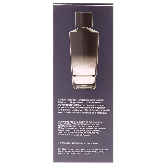 CANDIE'S Black For Him Eau de Toilette - Long-Lasting Cologne for Men, Sweet Masculine Scent, Strong Body Spray, Ideal for Daily Wear, Lasts All Day, Affordable Fragrance, Refreshing & Bold, 3.4 fl Oz