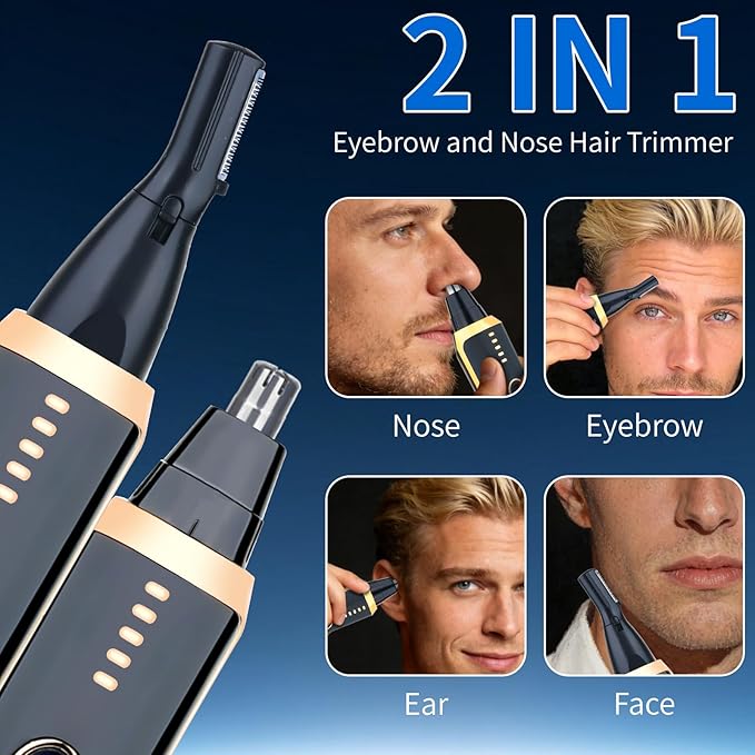 Nose and Ear Hair Trimmer for Women Men,2 in 1 LED Display Eyebrow Hair Trimmer with USB Rechargeable,Portble Waterproof Facial Hair Removal with Dual-Edge Blades for Travel (Black Gold)
