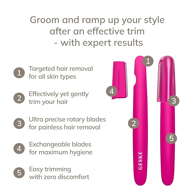 GESKE Precision Trimmer | 4 in 1 | Painless, Hygienic Hair Remover | Precise Hair Trimmer Tool | Face & Body | Men & Women | Grooming Device | Hypoallergenic, Easy-to-exchange Blades | All Skin Types