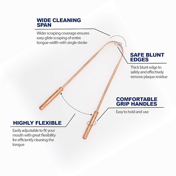 Pure Copper Tongue Scraper for Adults and Kids - Ayurvedic Tongue Cleaner with Case - Reusable Copper Tongue Cleaner for Fresh Breath and Daily Oral Care by PURE EARTH Essentials (1 Piece/Pack)