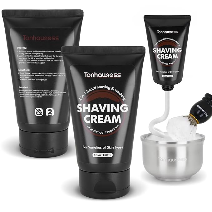 Shaving Brushes Kit For Men, 4 In 1 Shaving Brush Set Includes Badger Hair Shaving Brush, Sandalwood Shaving Cream, Stainless Steel Shaving Bowl and Stand