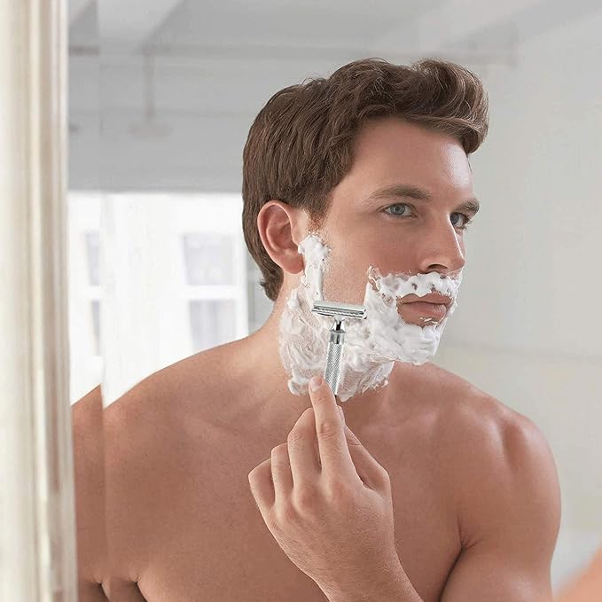 Safety Razors for Men Double Edge Safety Razor for Shaving - Razors for Men Reusable Stainless Steel Manual Cut Throat Single Blade Razor Navajas Para Barbero- 5 Shaving Blades By Krisp Beauty