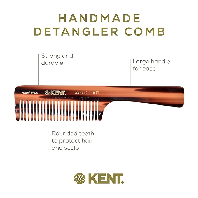 Kent 91T Wide Tooth Women’s Detangler Comb for Curly, Wavy, and Thick Hair – Ideal for Use on Wet Hair – Gentle, Shower Comb with Large Handle – Anti-Static, Smooth - Styling Tool by Kent