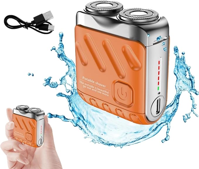 R-12 Luggage Electric Shaver, Beard Shaver Mini and Portable Suitcase Design, Electric Mini Razor Portable Electrics Shavers, USB Rechargeable One-Button Long Lasting for Home Travel (Orange)