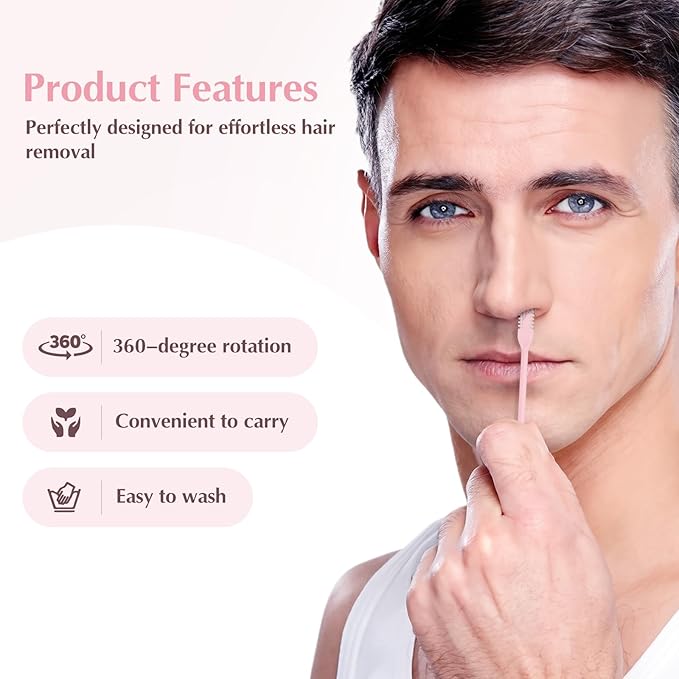 5PCS 2-in-1 Nasal Hair Cutter, 360° Rotating Nose Hair Trimmer Double Sided, Portable Nose Trimmer Manual for Women and Men(Pink)