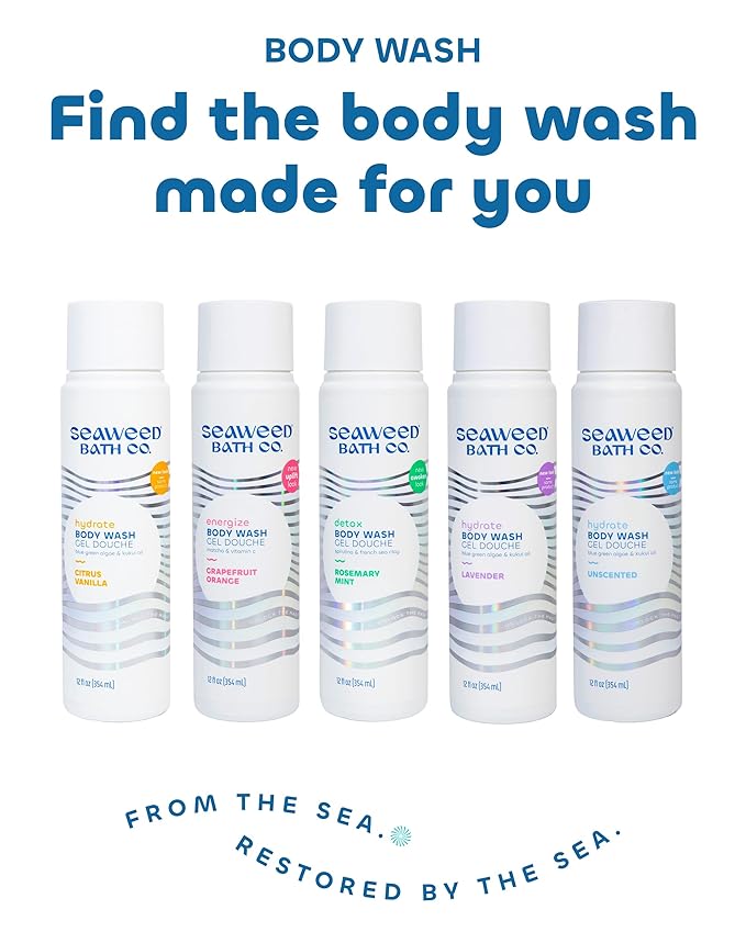 Seaweed Bath Co. Hydrate Body Wash - Eucalyptus Peppermint - Hydrating Lathering Cleanser with Nourishing Natural Ingredients - Vegan, Paraben and Sulfate Free Shower Gel - 12 oz (Pack of 2)