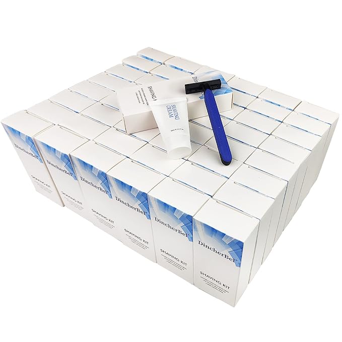 Shave Kit in Bulk, Smooth Shave Disposable Razor and Cream(12g), Individually Wrapped Toiletries Amenities for Hotel, Airbnb, Homeless, Shelter, Camping and Travel (50 Pack)