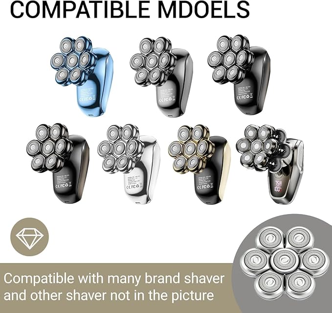 7D Floating Head Compatible with SHPAVVER Replacement Heads,Head Shaver Replacement Heads Compatible with SHPAVVER Electirc Shaver for Men,7D Head Shavers for Bald Men. (2Pack,Upgraded)