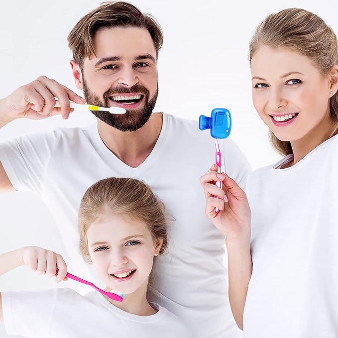 Hxezoc 4 Pack Travel Toothbrush Head Covers Portable Toothbrush Protector Cap Brush Pod Case Protective Plastic Clip for Household Travel, Camping, Bathroom, School, Business