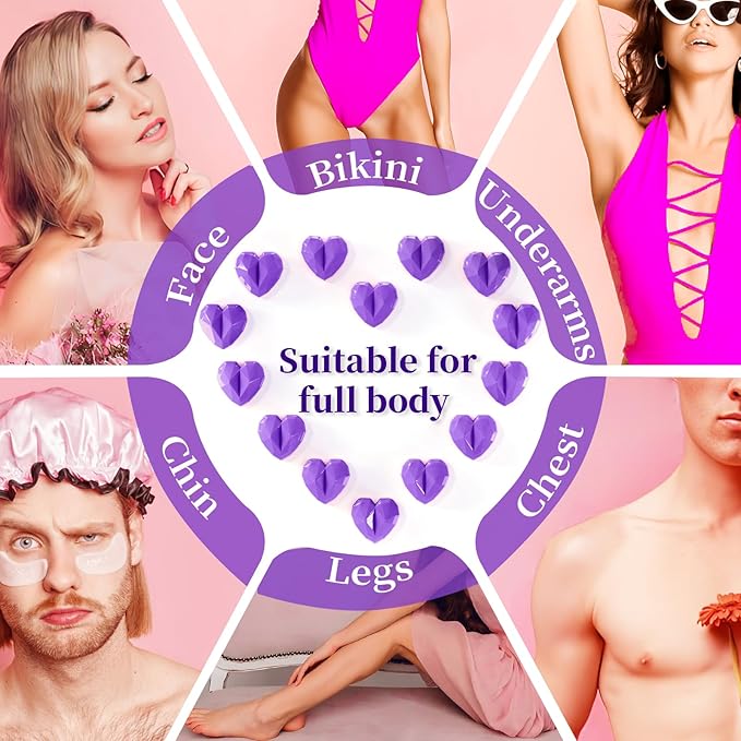 Hard Wax Beads, 400g Heart Wax Beans for Sensitive Skin, Hypoallergenic Waxing Bead for Coarse Hair Removal, Body, Brazilian, Facial, Bikini, Legs, Armpits Women Home Purple