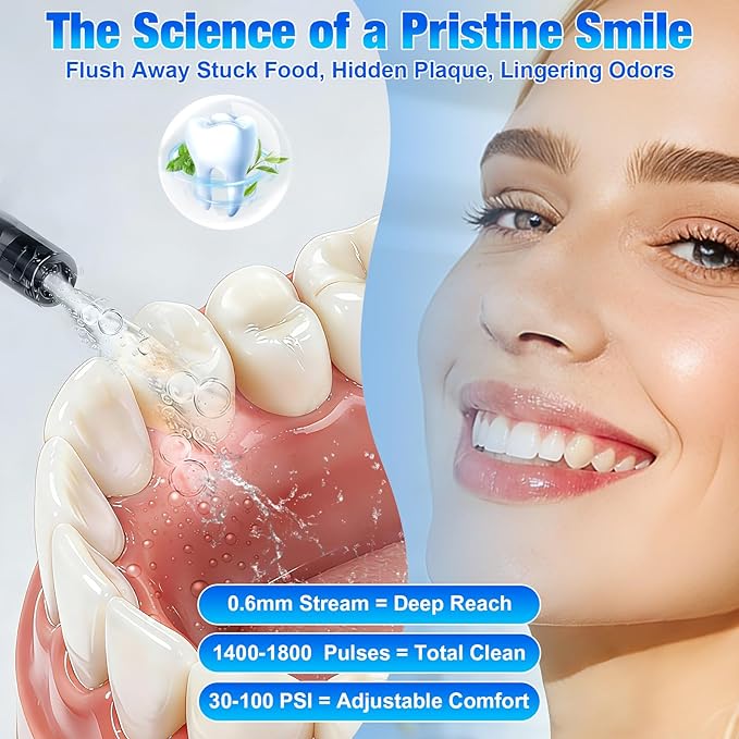 Water Dental Flosser Pick for Teeth: Cleaning and Flossing with 3 Mode from 30-100 Psi, Ipx7 Waterproof Portable Rechargeable Cordless Oral Irrigator for Adults Braces and Dental Care Home Travel