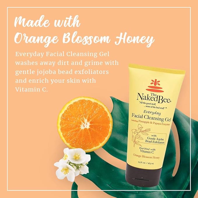 The Naked Bee Gel Cleanser Facial Wash (5.5 oz) Hydrating & Moisturizing - Daily Gel Cleanser Face Wash for All Skin Type with Orange Blossom Honey