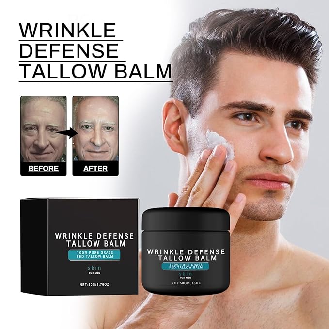 Wrinkle Defence Tallows Balm,Natural Beef Tallows Face Moisturizer,Mens Antiwrinkle&Antiaging Day and Night Cream,Skin Care for Men,Reduce Fine Lines & Wrinkles,Perfect Father's Day Gifts (2pc)