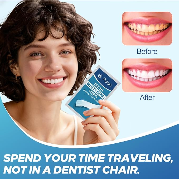 Teeth Whitening Strip 14 Treatments - Whitening Strips for Sensitive People, Fast Remove Smoking, Coffee, Wine Stains, Teeth Brightening Kit Pack of 28 Non-Slip Strips
