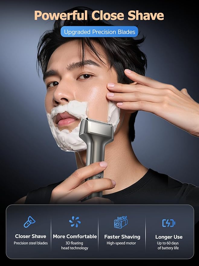 Electric Foil Shavers for Men, Mini Electric Razor for Face & Beard, Samll Shaver Portable Compact & Lightweight for Travel - IPX7 Waterproof Cordless Fast Charge, 3 Blades, Wet/Dry Use