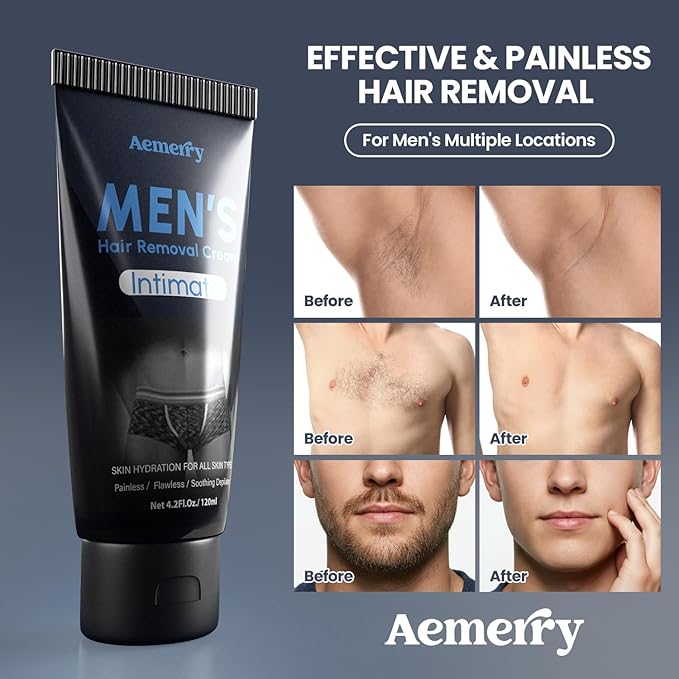 Intimate Hair Removal Cream for Men: Effective Painless Flawless Depilatory Cream for arms legs chest and Pubic Area - Suitable for All Skin Types