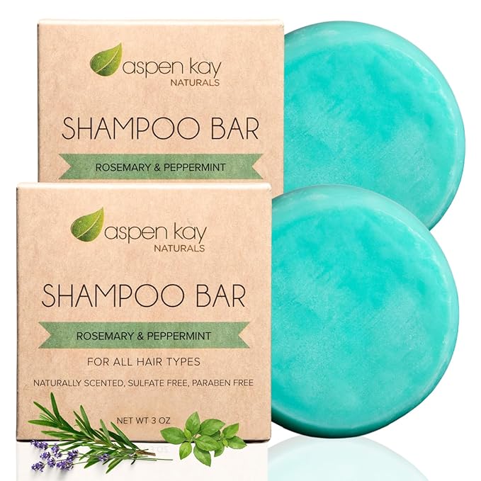 Aspen Kay Naturals Peppermint & Rosemary Shampoo Bar for Thinning Hair - Volumizing & Strengthening Argan Oil Shampoo for All Hair Types, Paraben & Sulfate Free, Made in USA - (2 pack)