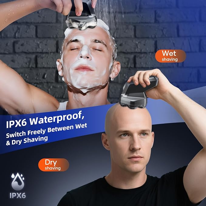 7D Head Shavers for Bald Men - kensen Dual Speed Electric Head Hair Shaver, Long Battery Life Electric Razor IPX6 Waterproof Wet/Dry Shaving LED Display Rechargeable Bald Head Shavers for Men