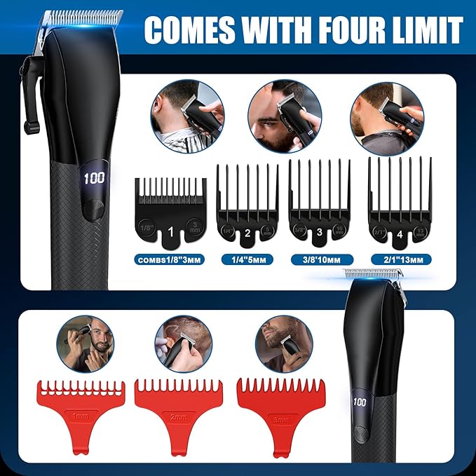 Professional Hair Clippers for Men, Mens Barber Clippers and Trimmers Set, T-Blade Beard HairTrimmer with LED Display, Black