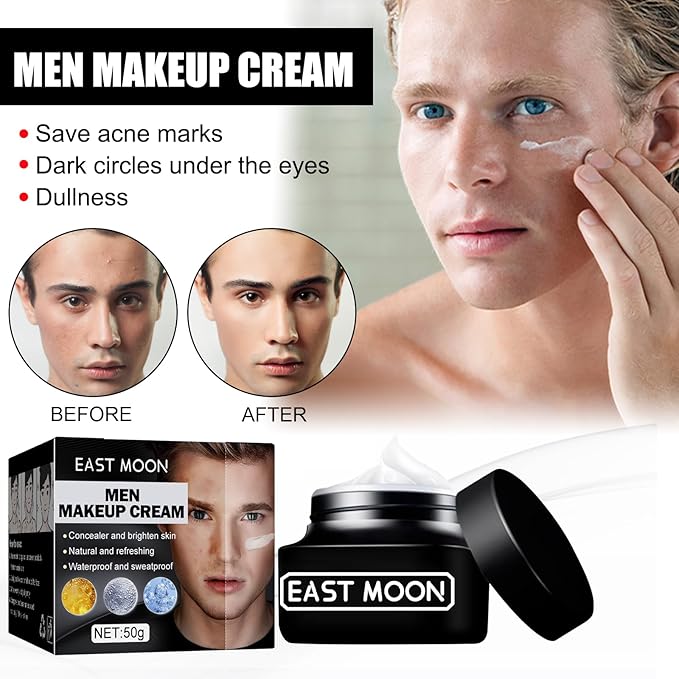 Men Makeup Cream,Lightweight Tinted Moisturizer, Concealer & Even Tone, Water Resistant & Anti-Shine Formula, Natural Matte Finish, Oil-Free Daily Use, 50g