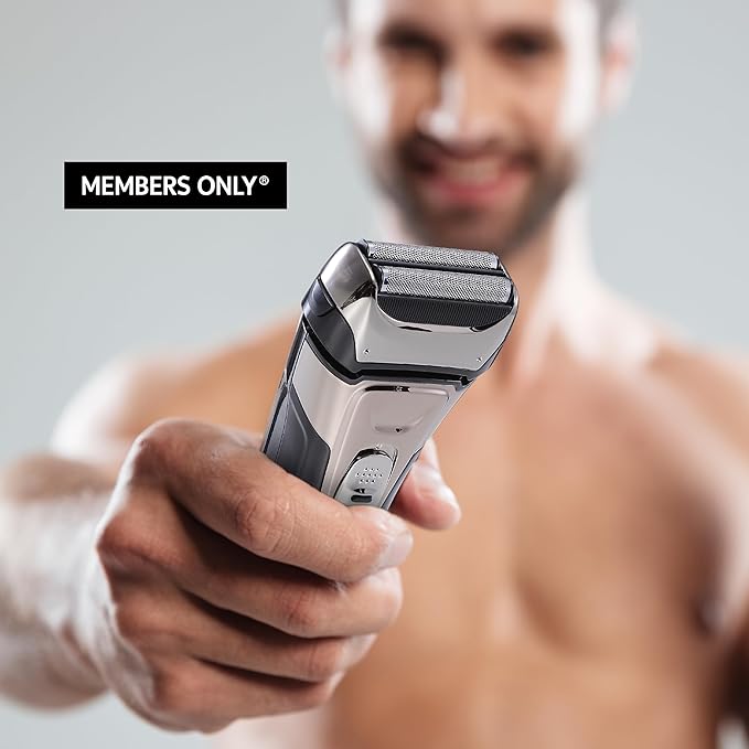 Members Only Foil Shaver, Lithium Metallic Cordless 2 Blade Electric Shaver, Precision Contouring, Pop-up Trimmer, LED Display, Waterproof Design (IPX6), USB Rechargeable