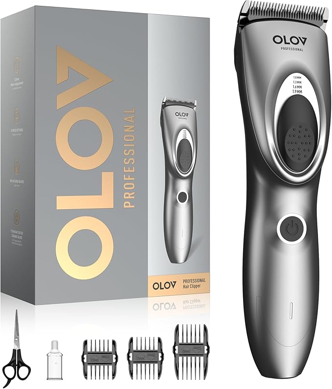 Hair Clippers for Men, Cordless Hair Clipper Kit, Adjustable 4 Length Setting, 2-Speed Settings, Replaceable Ceramic Blade Heads, Rechargeable Hair Clippers for Family (Grey)
