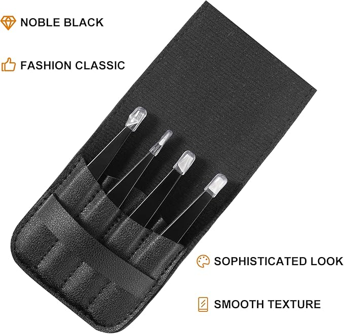 SetSail 4-Piece Tweezers Set, Eyebrow Tweezers Black Stainless Steel Slant, Slanted Pointed, Round Pointed & Flat Tip Tweezers for Precision Grooming for Women & Men