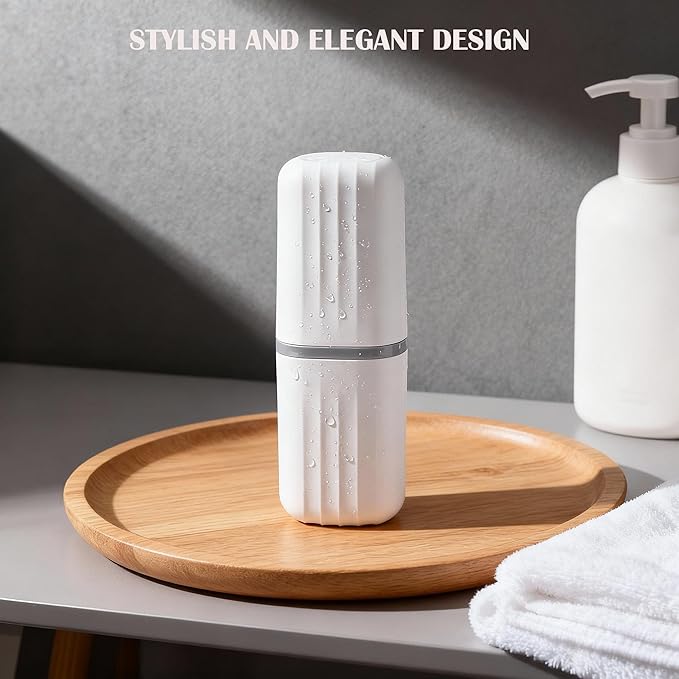 2-in-1 Travel Toothbrush Holder, Dustproof Toothbrush Travel Case with Mouthwash Cup, Portable Toothpaste Toothbrush Container for Traveling School Camping Business Trip Bathroom