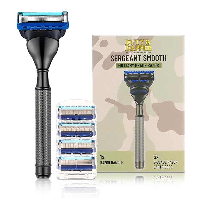 Duty & Dapper | Sergeant Smooth 5 Blade Razor With Lubricating Strip and Exfoliating Strip | Heavy Duty Tough Military Grade Shaving Razors and Accessories For Men