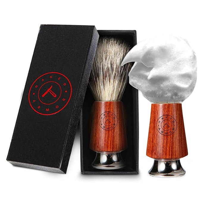 Synthetic Badger Hair Shaving Brush - Futura Synthetic Badger Hair + Handmade Mahogany Shave Brush, Exfoliating Stiff Bristles, Thick & Creamy Lather For A Great Shave, Pre-Shave & Barber Approved
