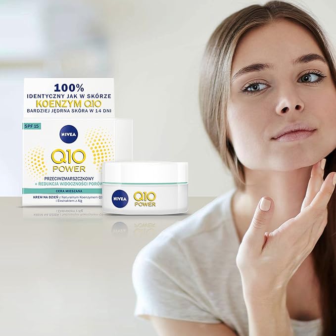 NIVEA Q10 POWER Anti-Wrinkle & Firming Day Cream 50 ml – Advanced Skin-Energising Moisturiser with Pure Q10 and Creatine for Combination to Oily Skin – Lightweight Hydration