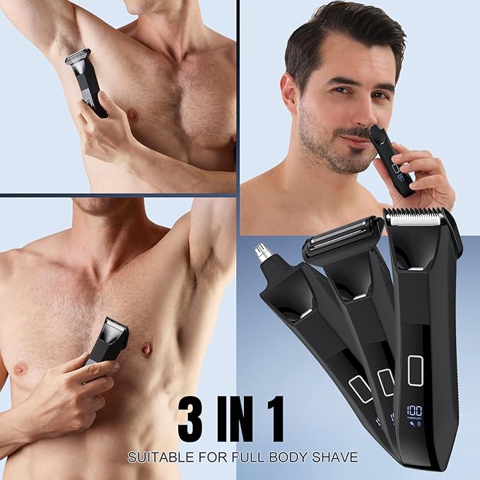 Lanumi Head Shavers for Blade Men Electric Razor 3 in 1 Manscape Groin & Body Hair Trimmer Wet Dry Grooming Kit Led Display ，Gifts for Men