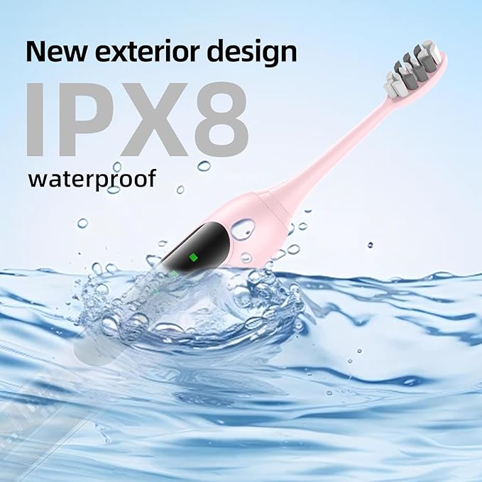 Adult Sonic Electric Toothbrush with 10 Brush Heads, Travel case, and wall Bracket, Suitable for Both Adults and Children, IPX8 Waterproof, USB Charging, 42000VPM, Pink