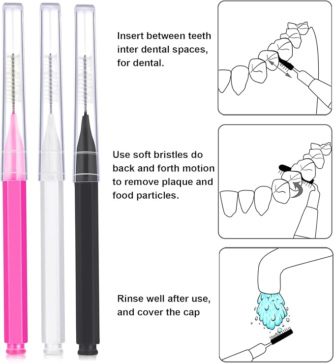 Patelai 100 Pieces Braces Brush for Cleaner Interdental Brush Toothpick Dental Tooth Flossing Head Oral Dental Hygiene Flosser Toothpick Cleaners Tooth Tool(White, Black, Pink,Proper Size)