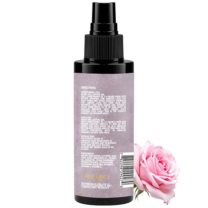 Lion Locs Rosewater Moisturizing Spray for Locs and Skin | Organic Vegan Conditioner Rose Water for All Hair Types (4oz, Nuda)