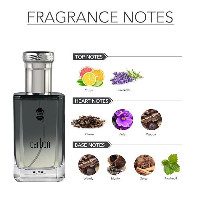 Ajmal Carbon Eau de Parfum for Men – 3.4 fl oz / 100 ml | Fresh Woody Aromatic Cologne | Long Lasting Masculine Fragrance with Citrus, Lavender & Musk | Crafted in Dubai