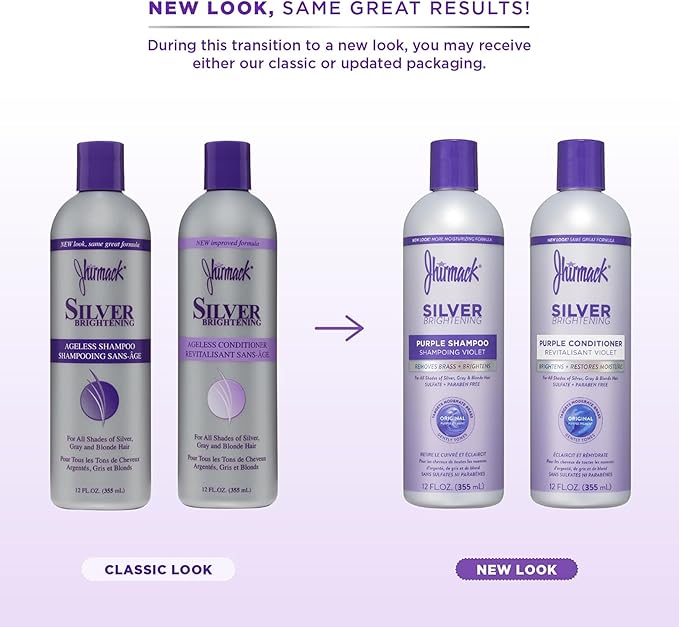 Jhirmack Silver Brightening Purple Shampoo and Conditioner Set for all types of silver, grey, and blonde hair