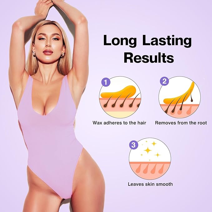 Wax Roller Kit for Hair Removal Lavender Roll on at Home Waxing Kits for Women & Men for Coarse & Thick Hair with Heater & Strips