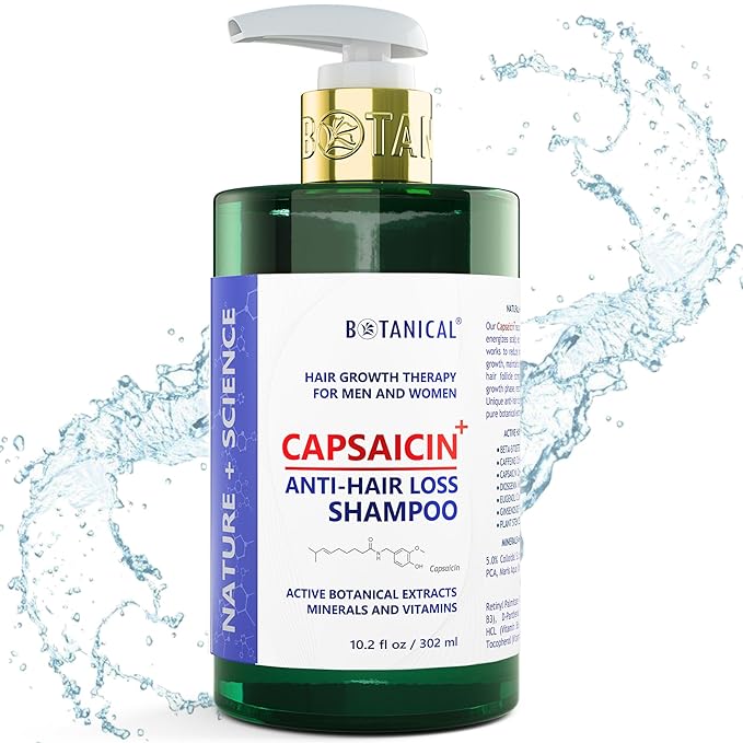 Botanical Capsaicin Shampoo for Hair Loss and Hair Thinning Oil-Free Scalp Stimulating Natural Shampoo For Men & Women 10.2 Fl Oz