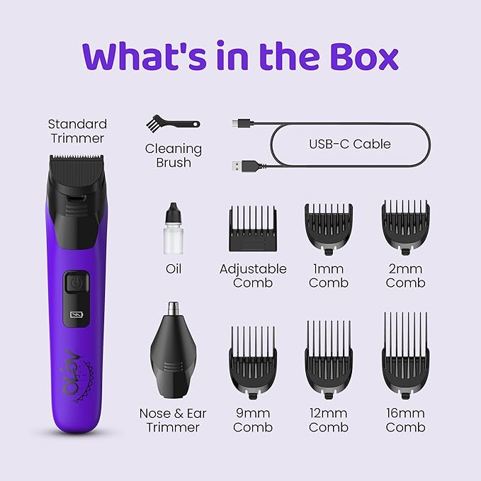 Electric Beard Trimmer for Men,Nose Hair Trimmer &Men‘s Electric Razor 10-in-1 Grooming Kit Cordless Shaver Gift-Ready for Men(Purple)