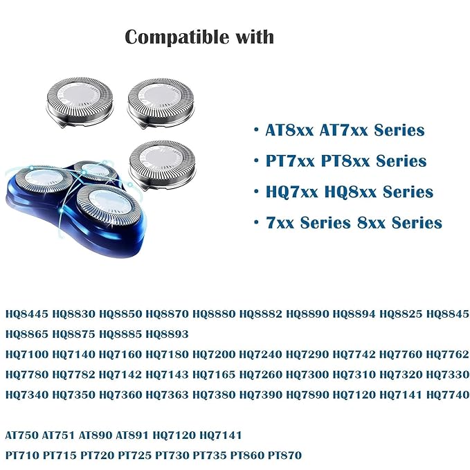 HQ8 Replacement Heads Blades Compatible with Norelco Shaver, HQ8 Razor Blades for PT720 AT880 AT810 Heads, New Upgraded HQ8 Blades for Shaver & Aquatec PT860, HQ8160, HQ7100 Heads, 3 Pack