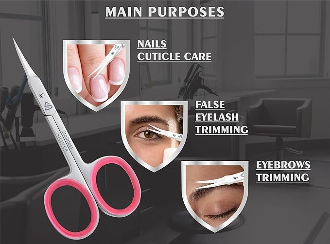 Cuticle Scissors Extra Fine Curved, Super Slim Small Scissors with Precise Pointed Tip, Beard, Eyelash, Mustache, Dry Skin - Manicure Scissors
