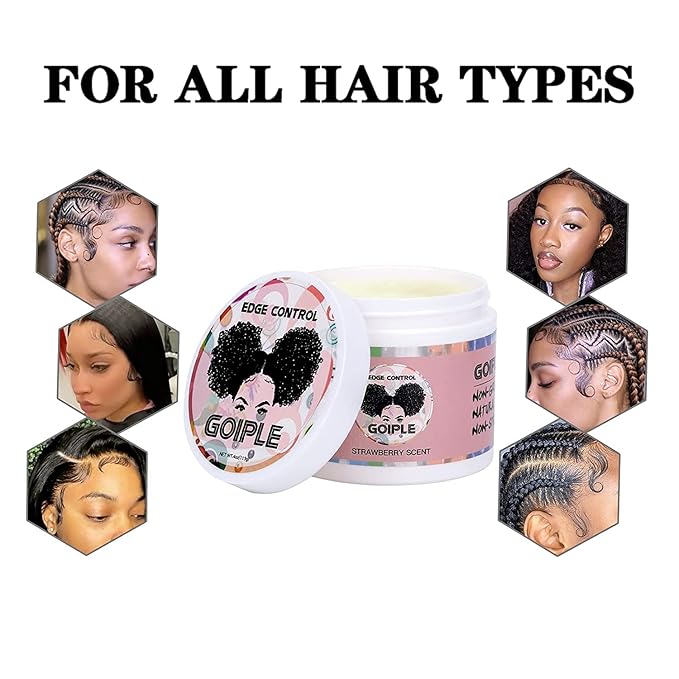 Goiple Edge Control Wax for Women - Strong Hold, Non-greasy Smoother, Strawberry Scent (4oz + Edge Scarf + Hair Bonnet + 2 Edge Brushes)
